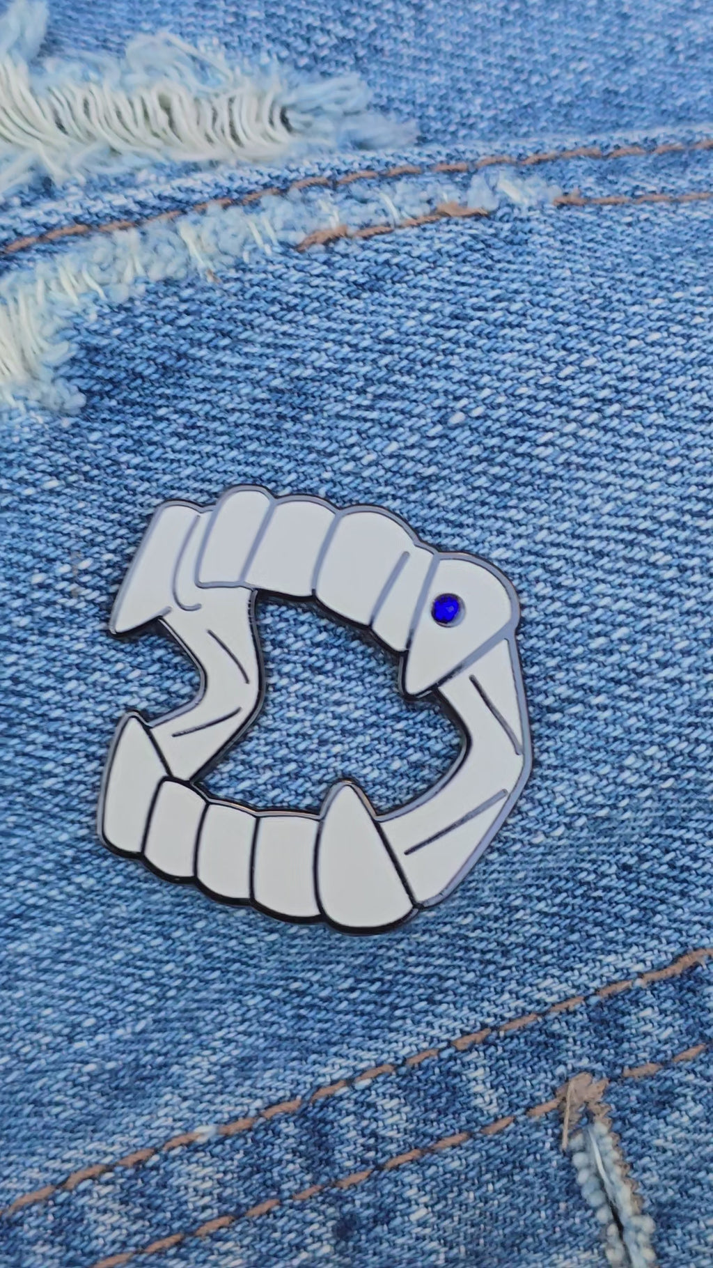 Halloween Fangs with Rhinestone Tooth Gem Enamel Pin