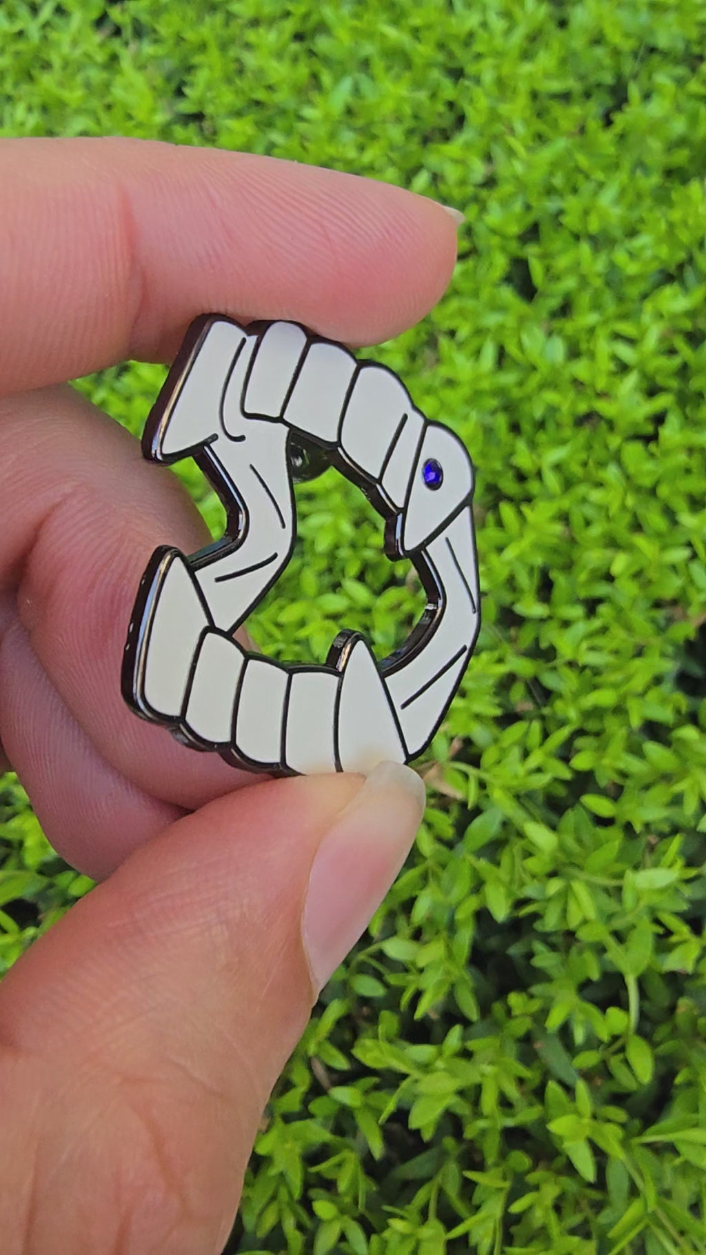 Halloween Fangs with Rhinestone Tooth Gem Enamel Pin