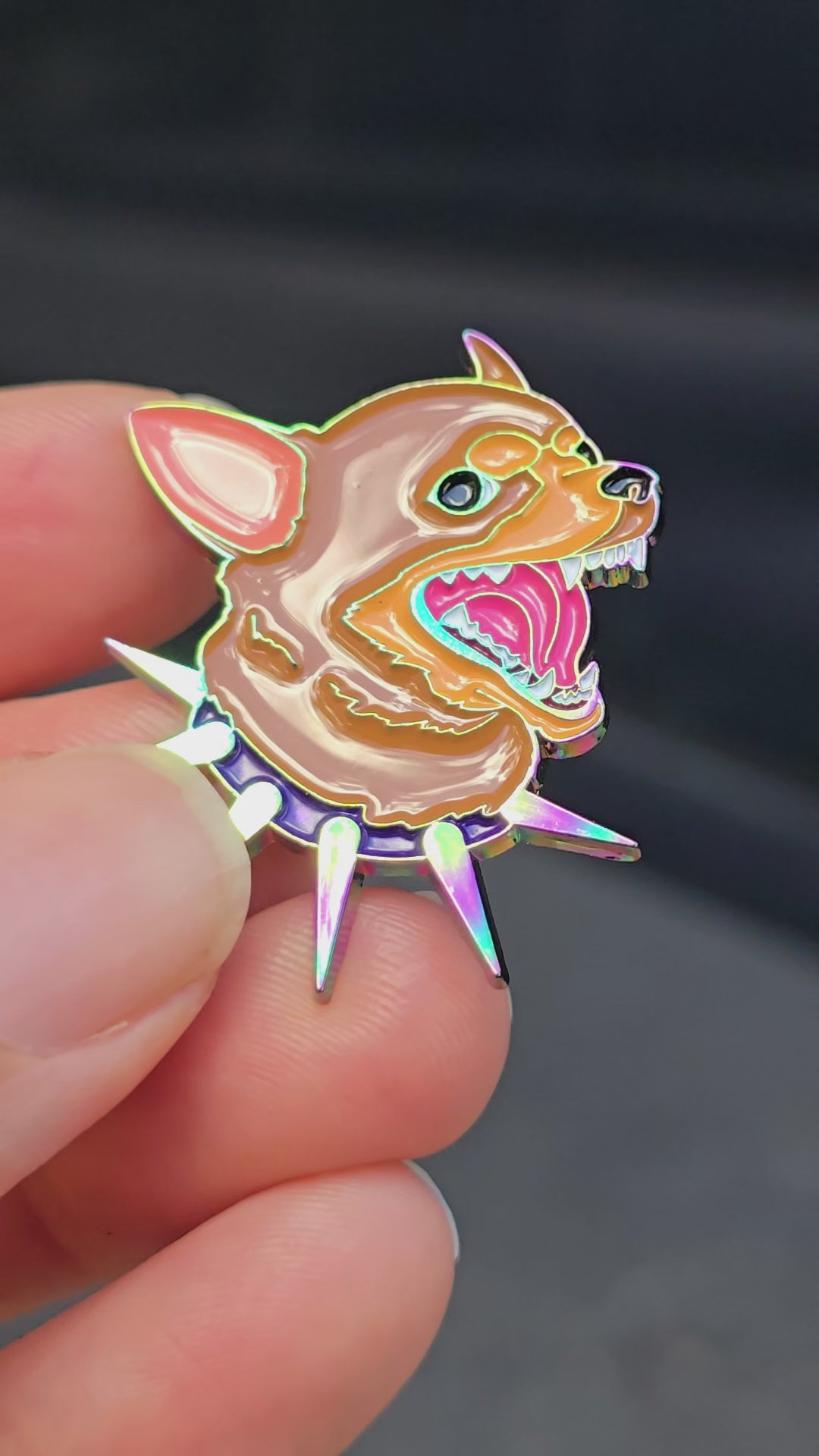 Barking Chihuahua Rainbow Oil Slick Soft Enamel Pin