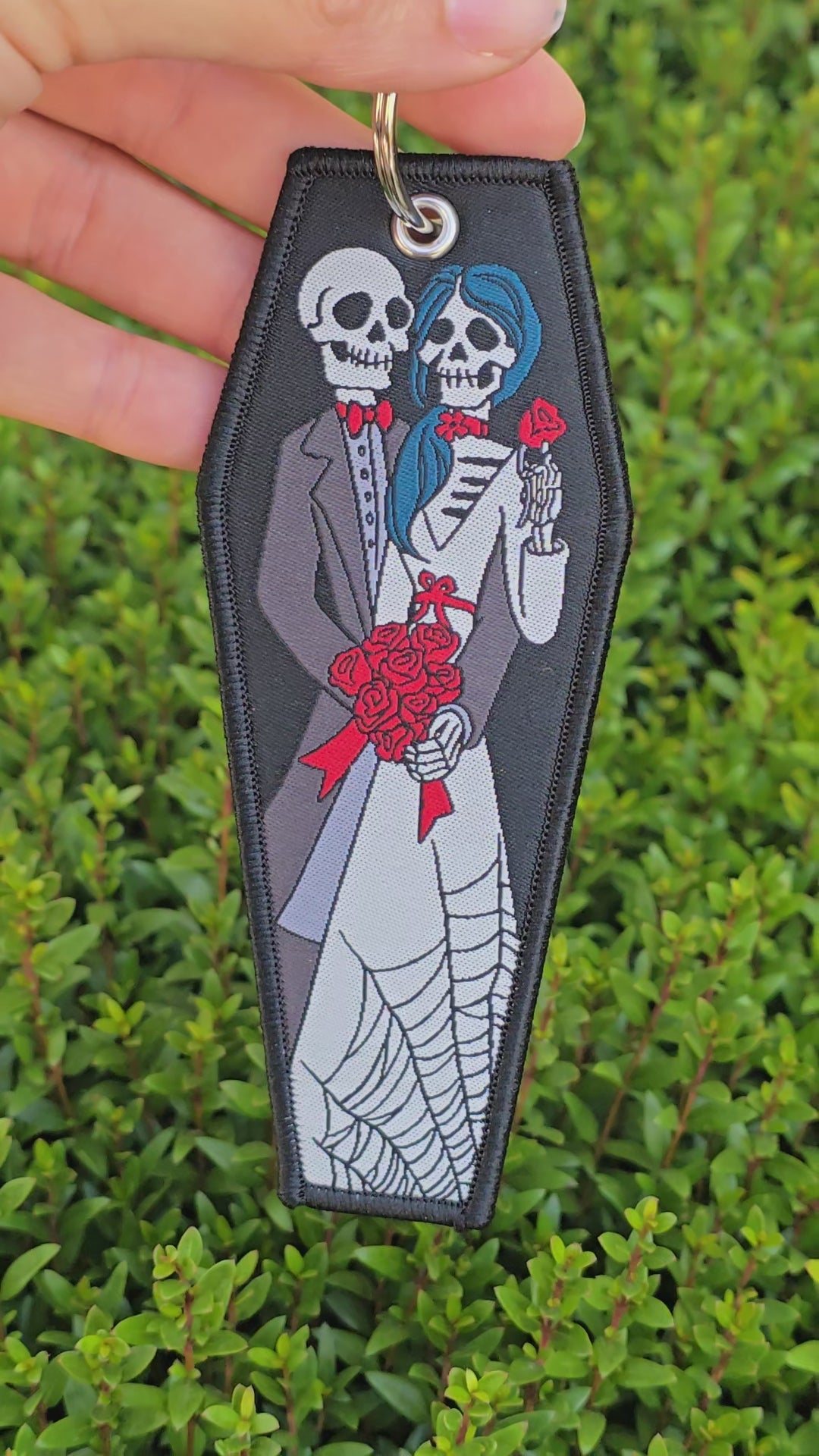 Sugar Skull Wedding 'Til Death Woven Jet Tag Keychain