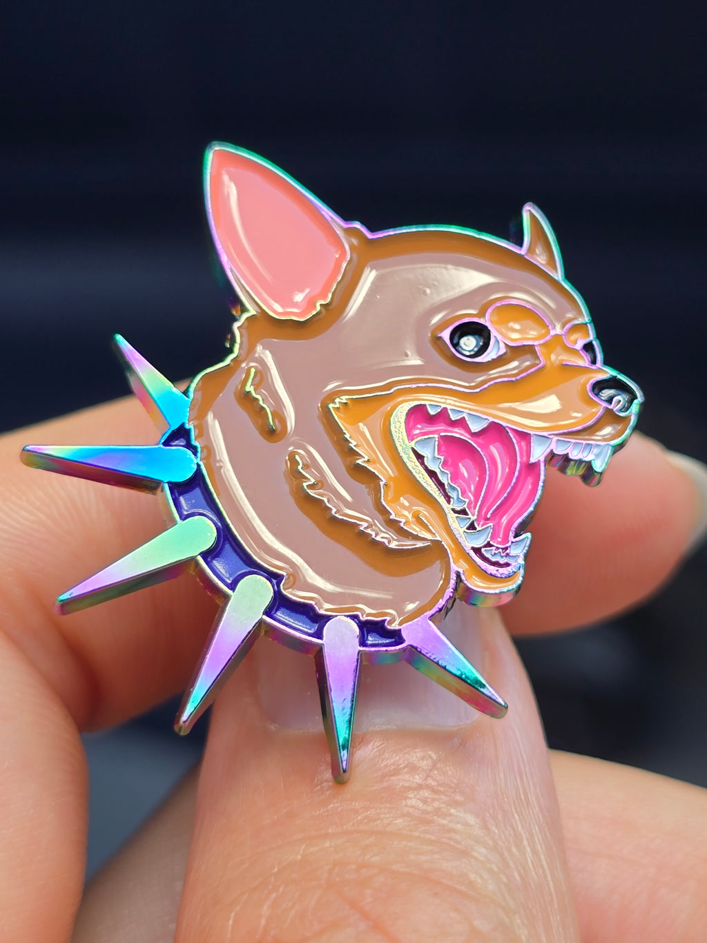 Barking Chihuahua Rainbow Oil Slick Soft Enamel Pin