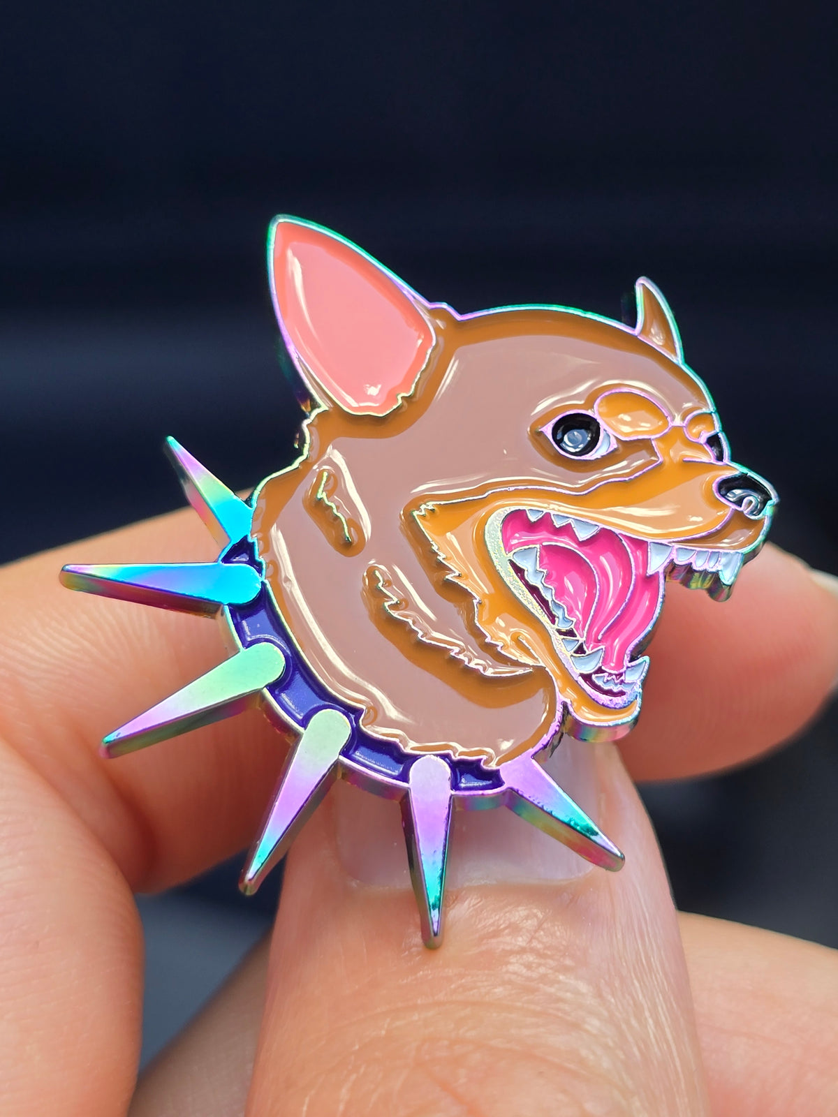 Barking Chihuahua Rainbow Oil Slick Soft Enamel Pin