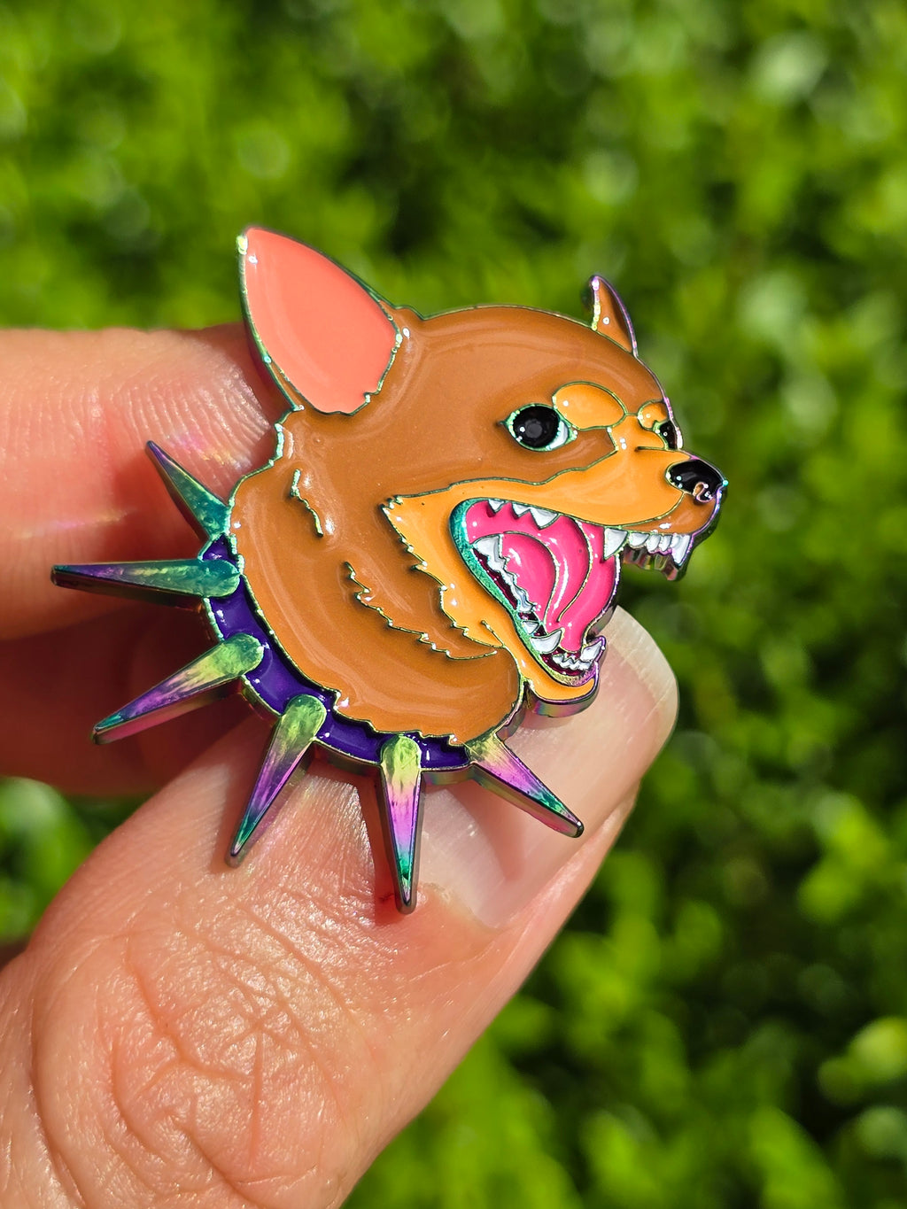 Barking Chihuahua Rainbow Oil Slick Soft Enamel Pin