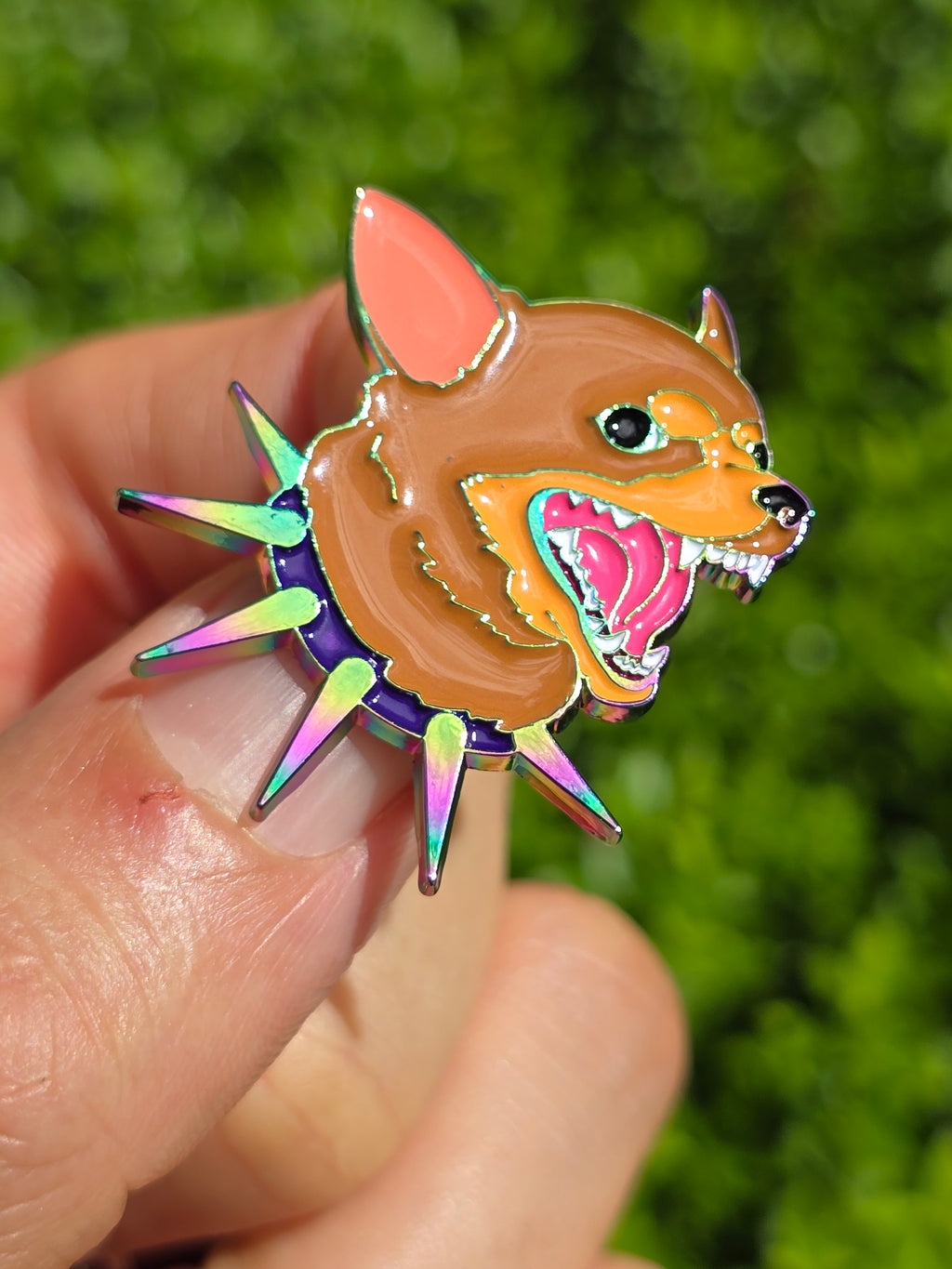 Barking Chihuahua Rainbow Oil Slick Soft Enamel Pin