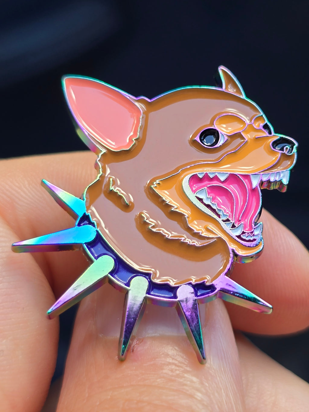 Barking Chihuahua Rainbow Oil Slick Soft Enamel Pin
