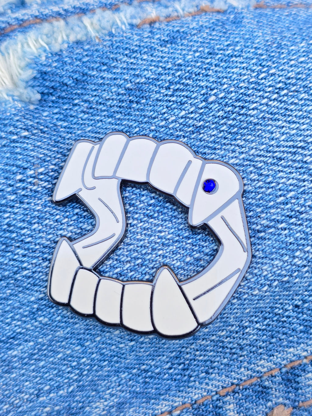 Halloween Fangs with Rhinestone Tooth Gem Enamel Pin