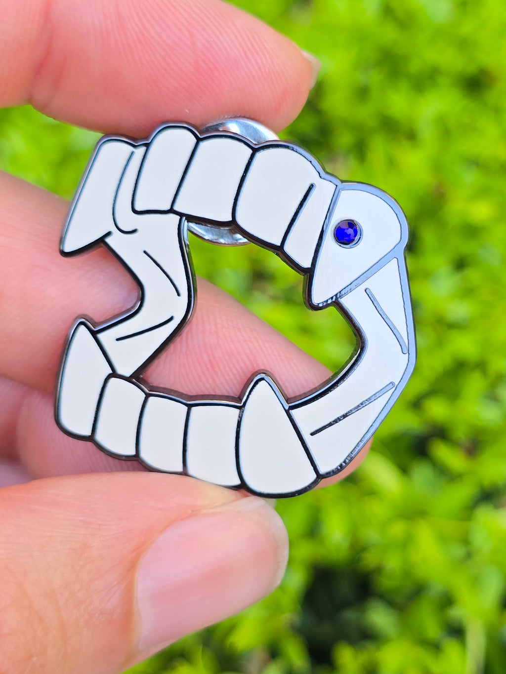 Halloween Fangs with Rhinestone Tooth Gem Enamel Pin