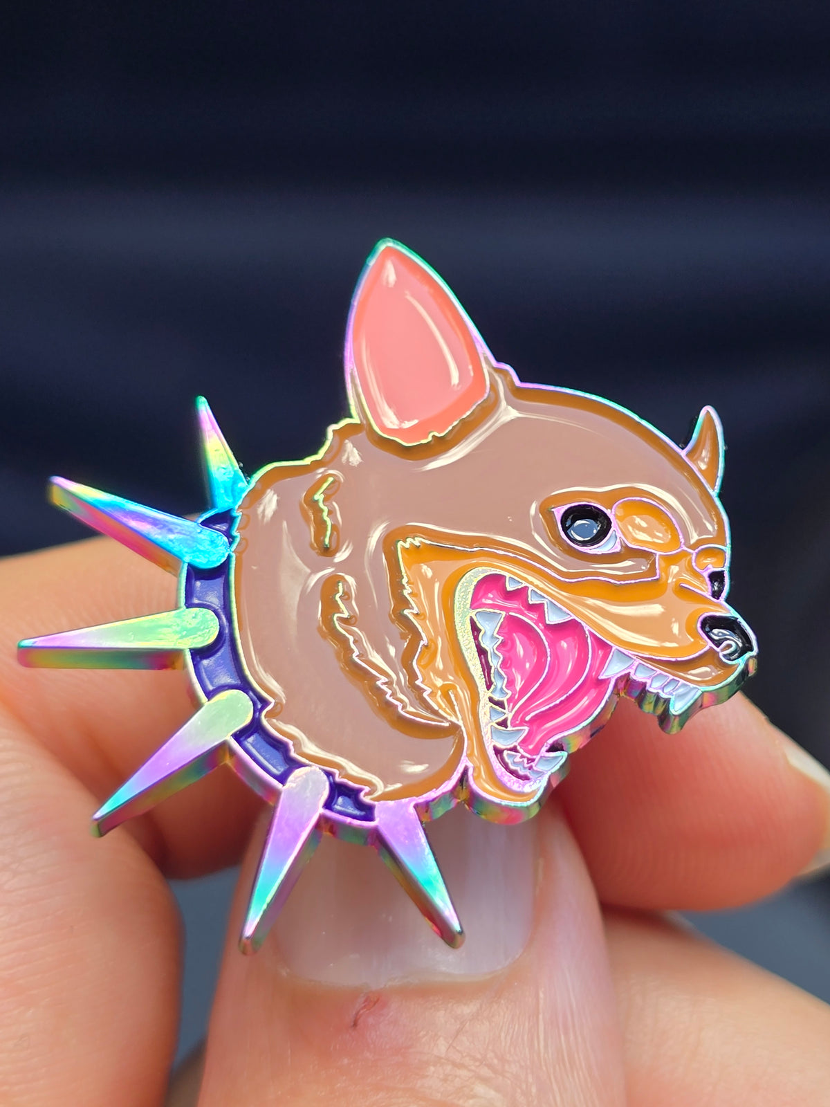 Barking Chihuahua Rainbow Oil Slick Soft Enamel Pin