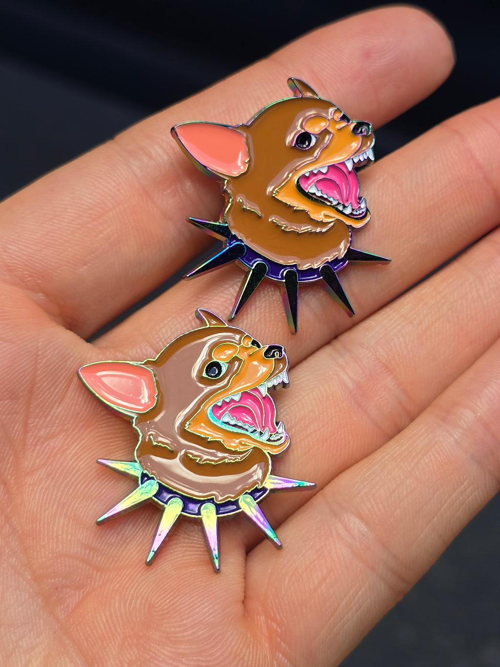 Barking Chihuahua Rainbow Oil Slick Soft Enamel Pin