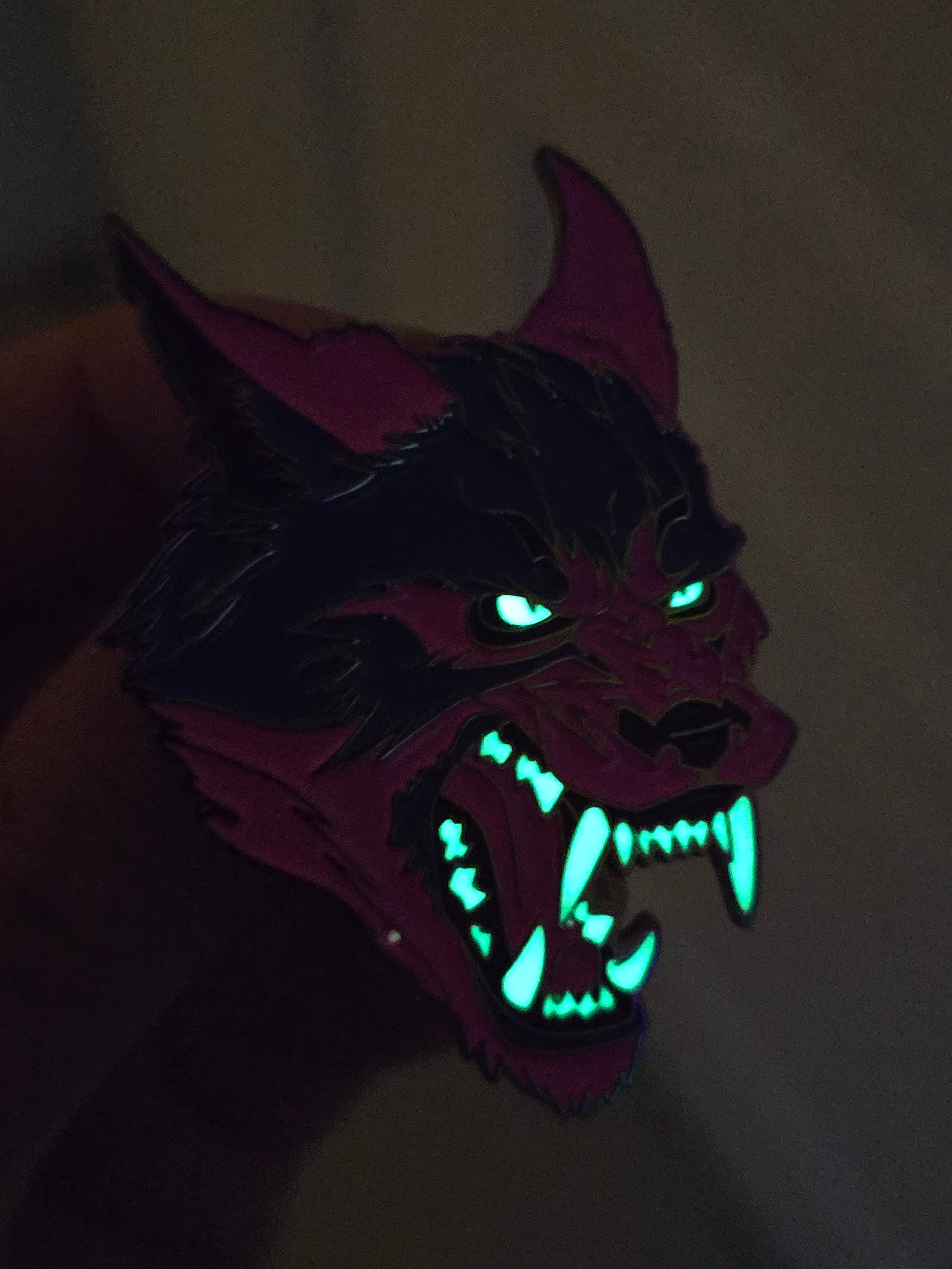 Werewolf Anodized Rainbow Metal Enamel Pin with Glow-in-the-Dark Teeth