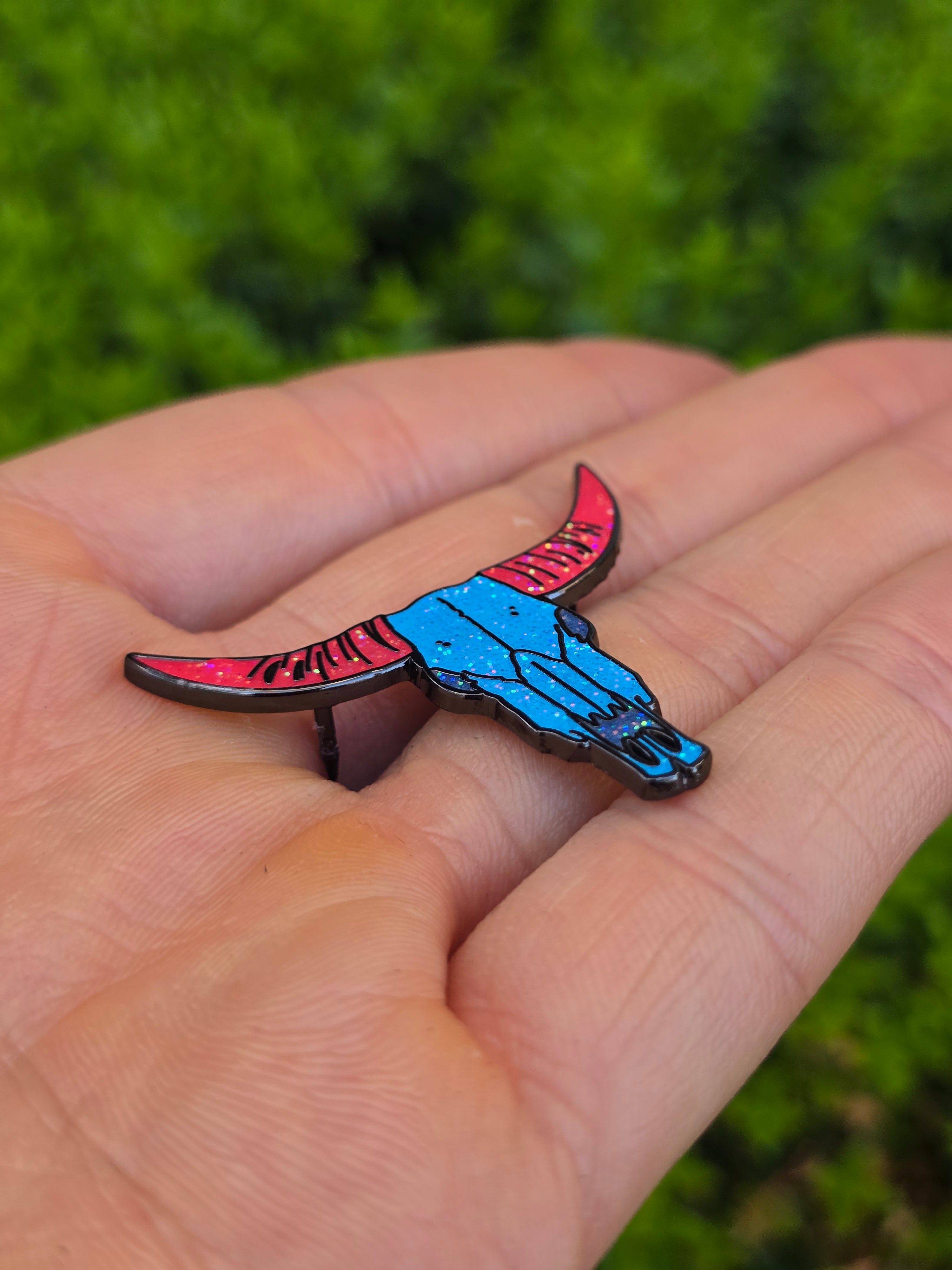 Steer Skull Enamel Pin - Vibrant and Standard Variants