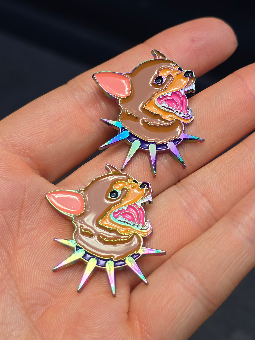 Barking Chihuahua Rainbow Oil Slick Soft Enamel Pin