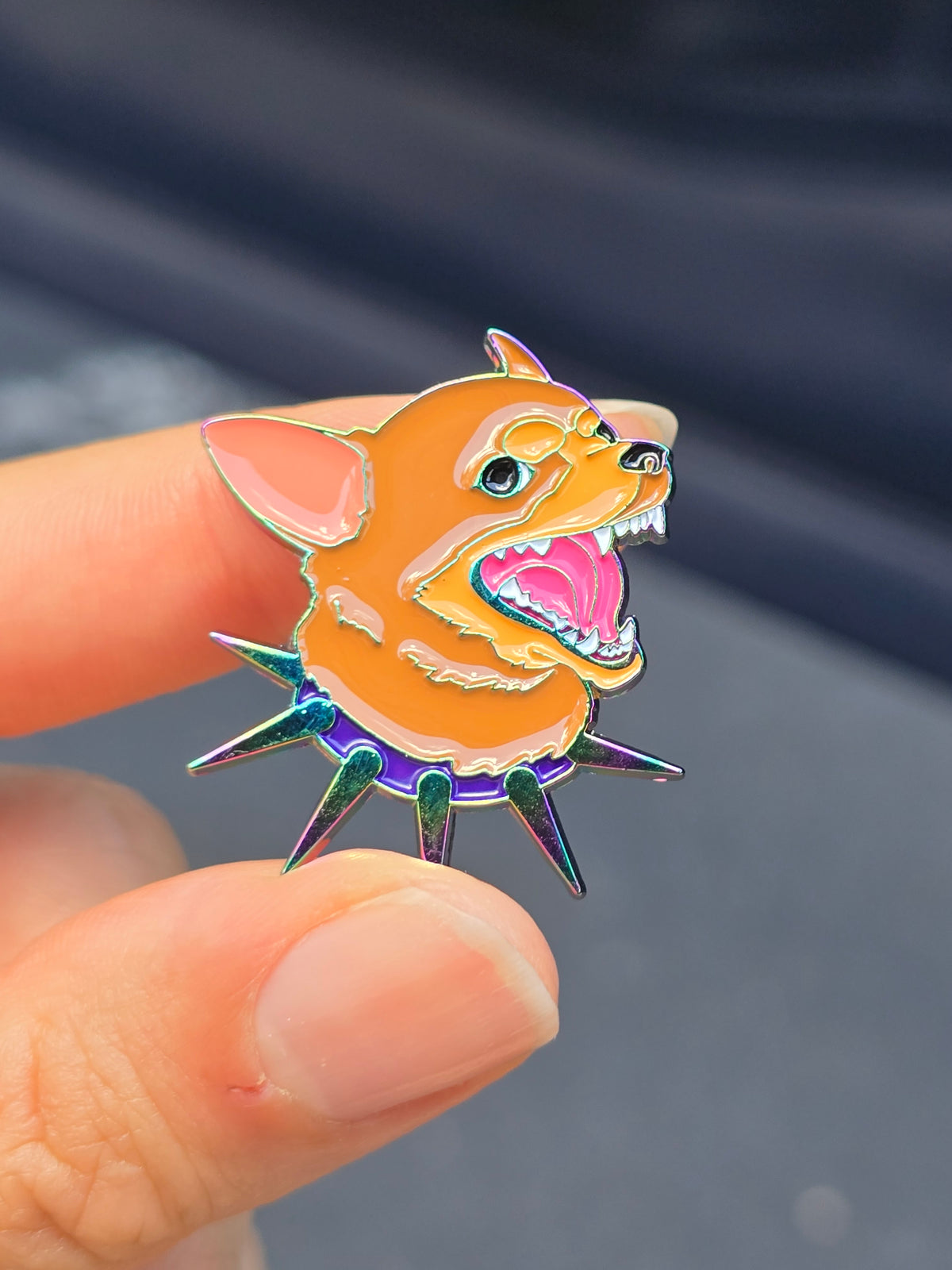 Barking Chihuahua Rainbow Oil Slick Soft Enamel Pin