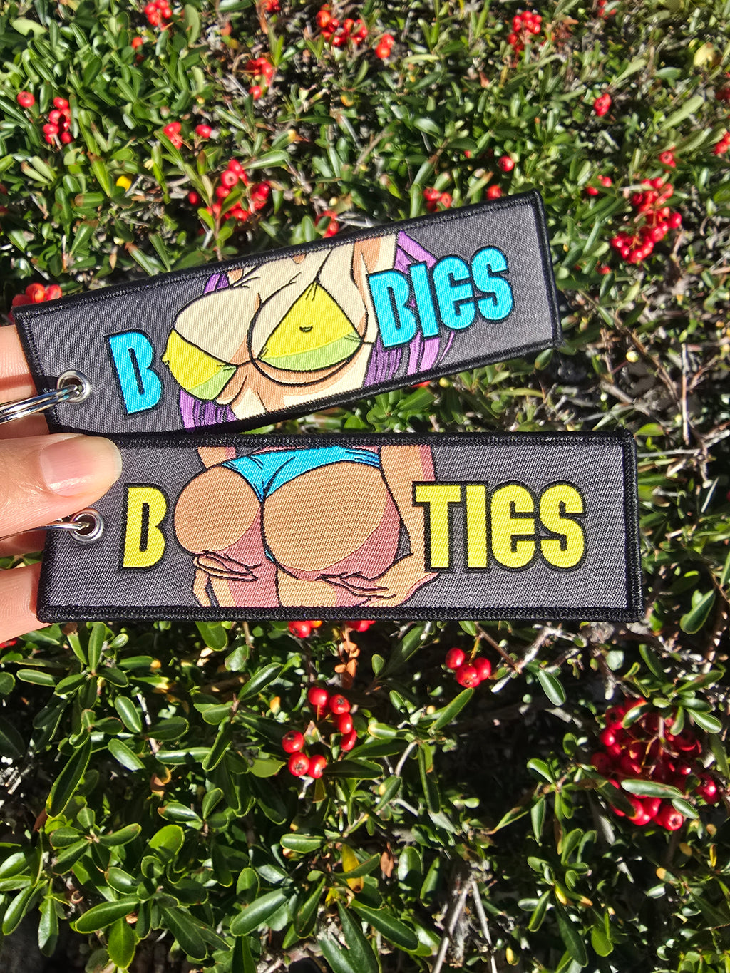 Anime Waifu Woven Jet Tag Keyring