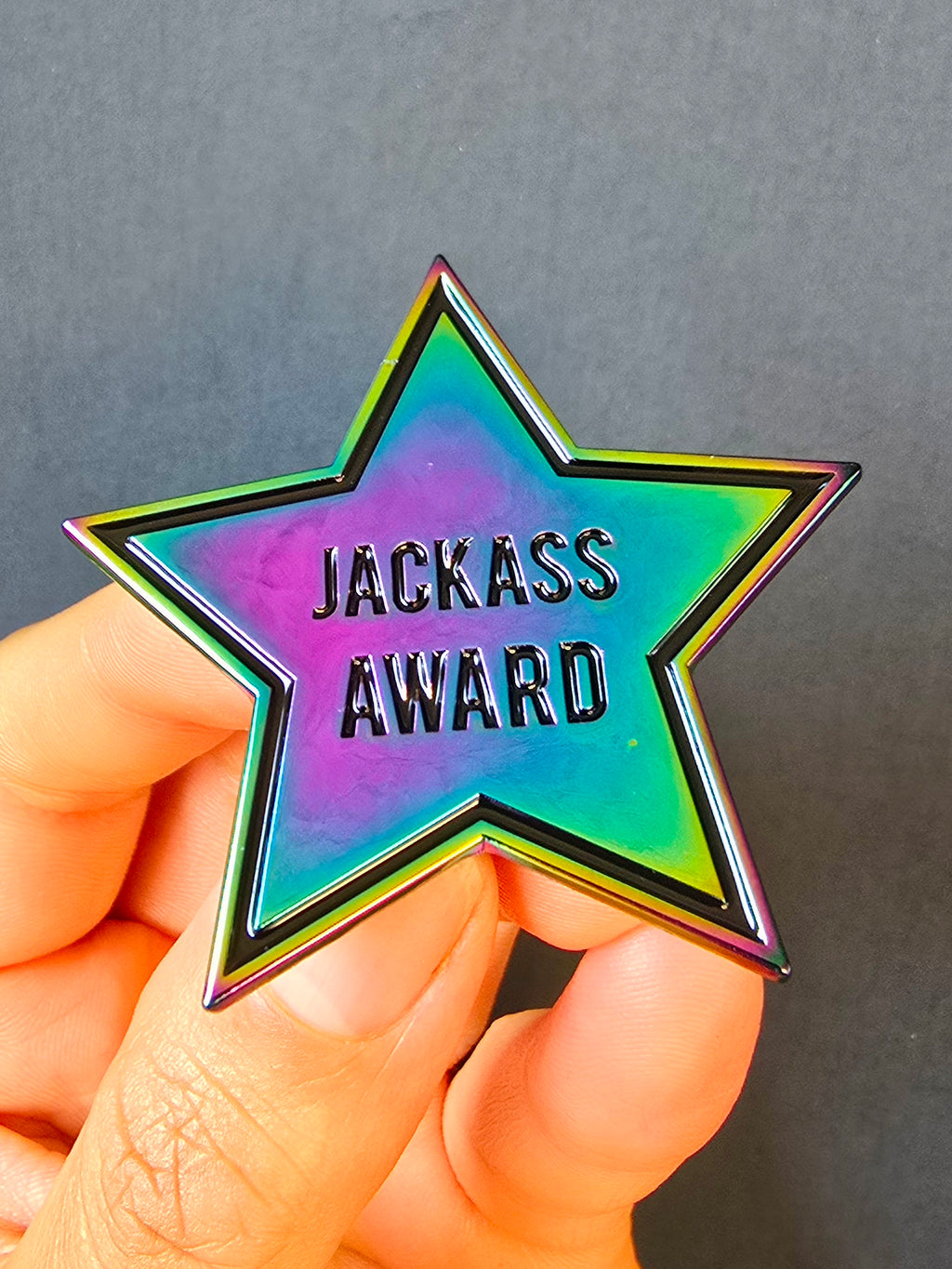 Jackass Award Anodized Metal Enamel Pin