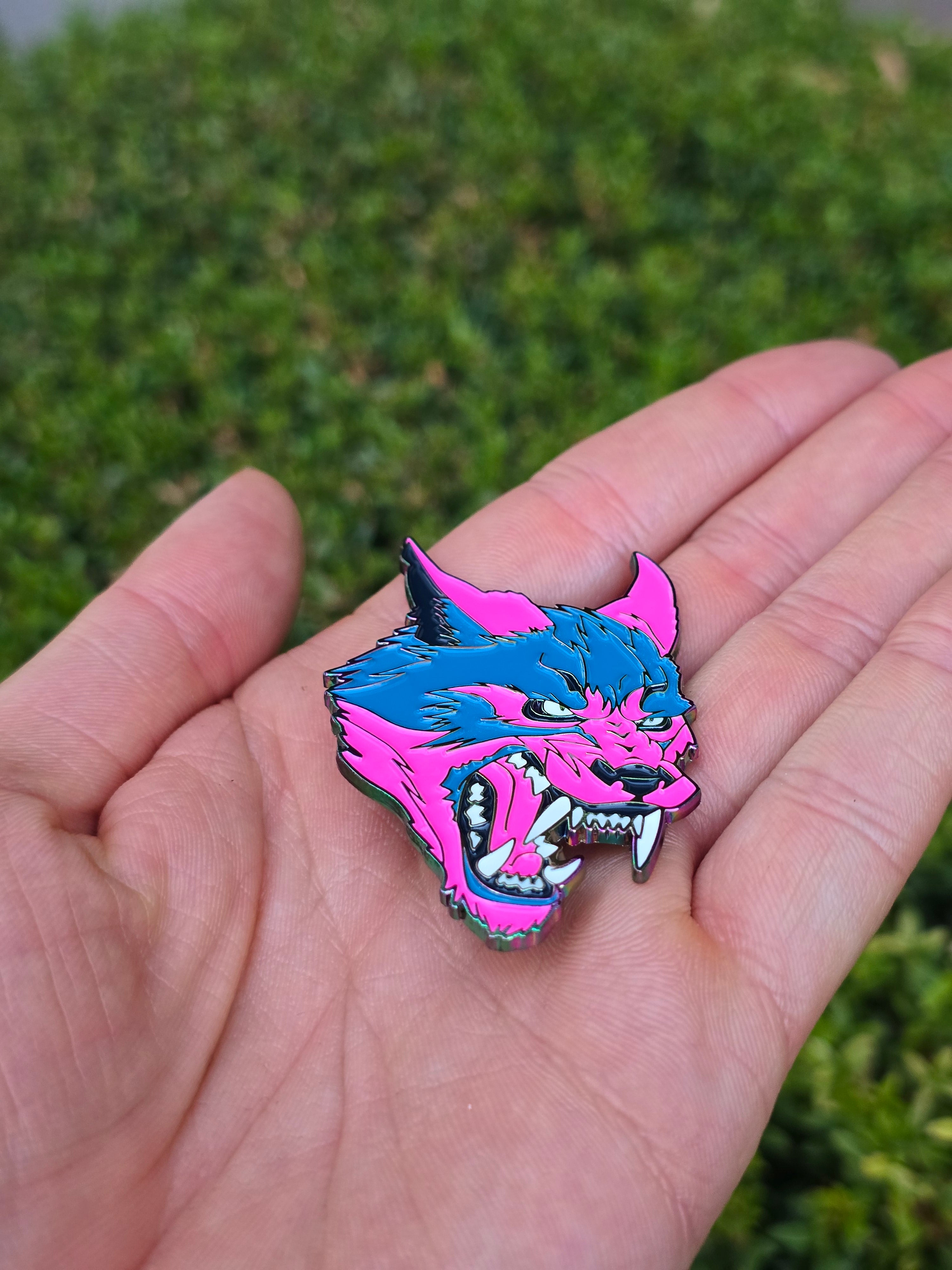 Werewolf Anodized Rainbow Metal Enamel Pin with Glow-in-the-Dark Teeth