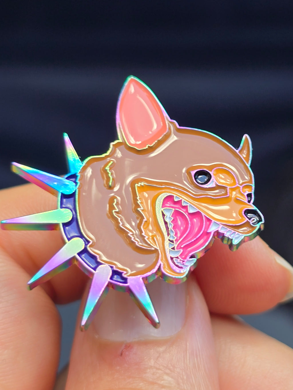 Barking Chihuahua Rainbow Oil Slick Soft Enamel Pin