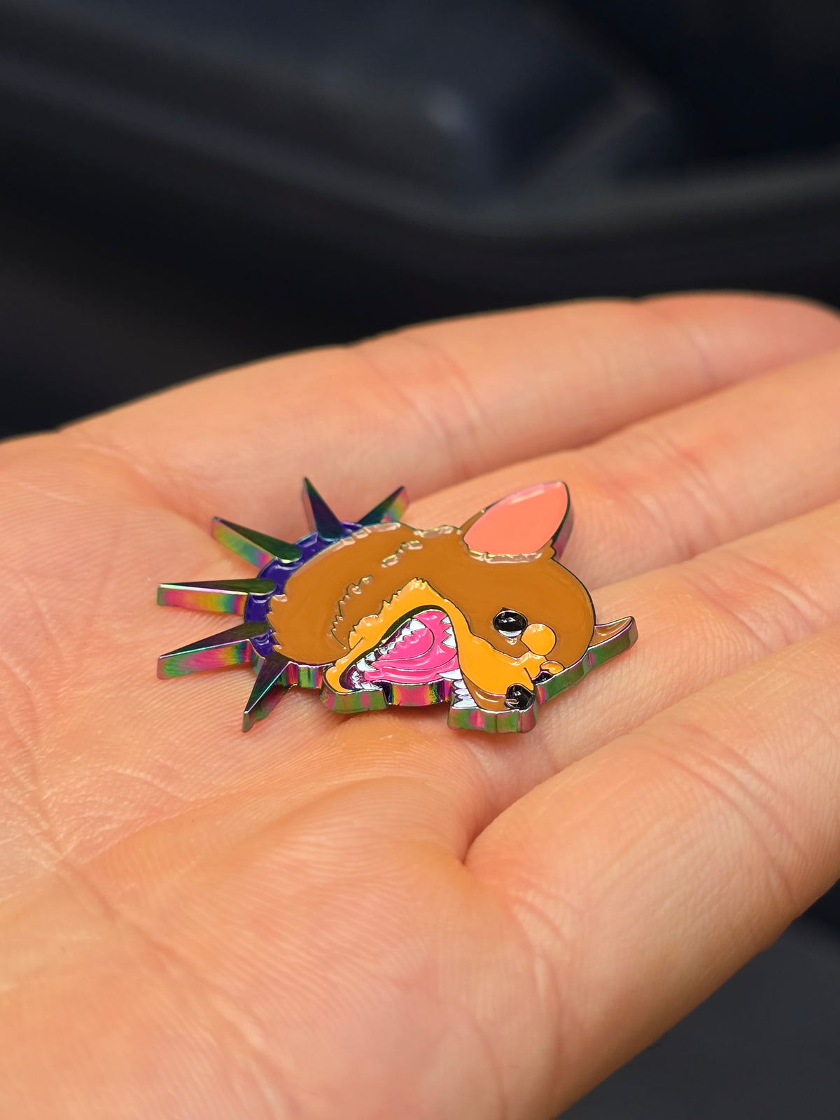 Barking Chihuahua Rainbow Oil Slick Soft Enamel Pin
