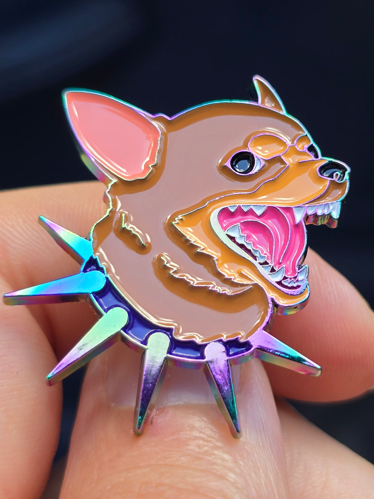 Barking Chihuahua Rainbow Oil Slick Soft Enamel Pin