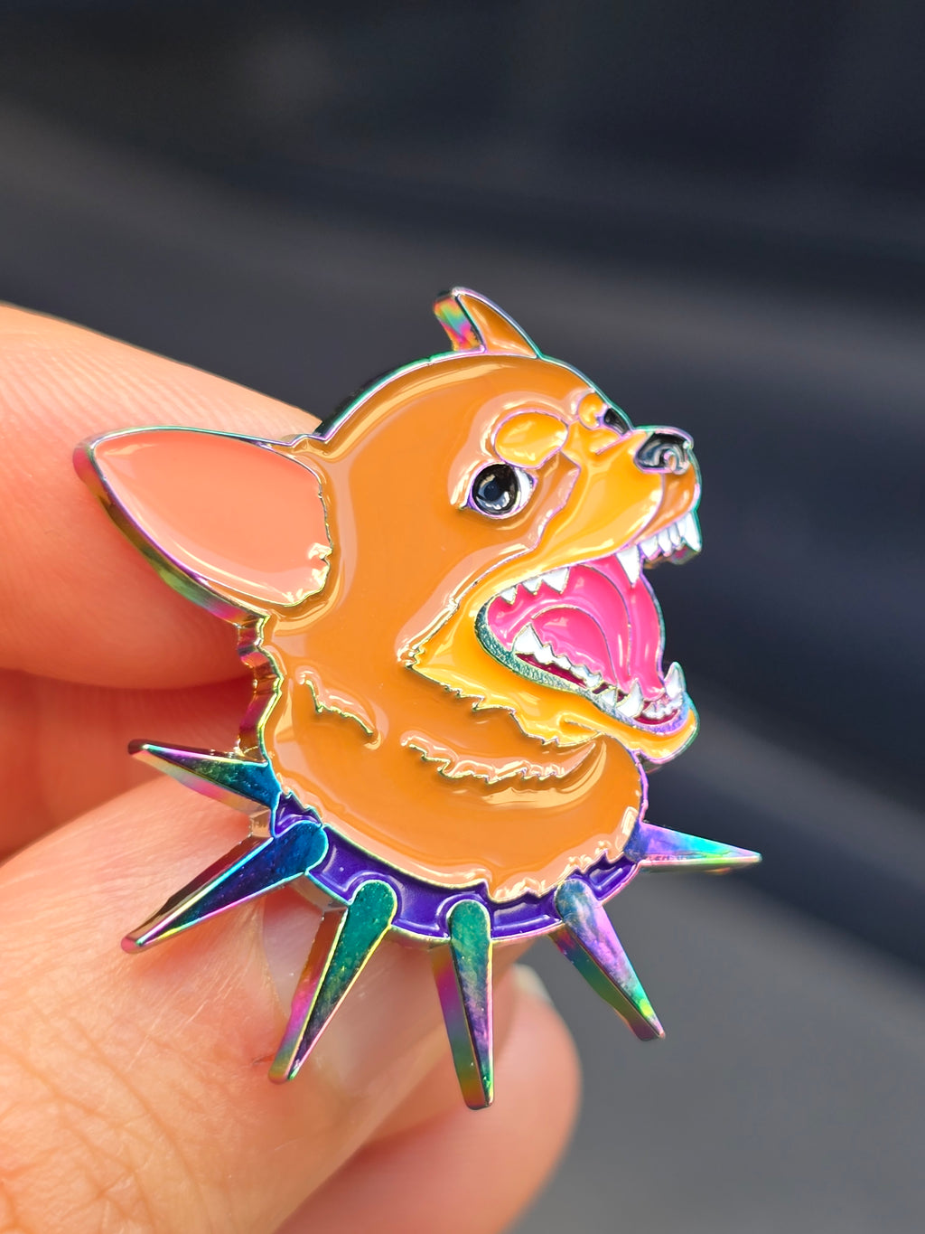 Barking Chihuahua Rainbow Oil Slick Soft Enamel Pin