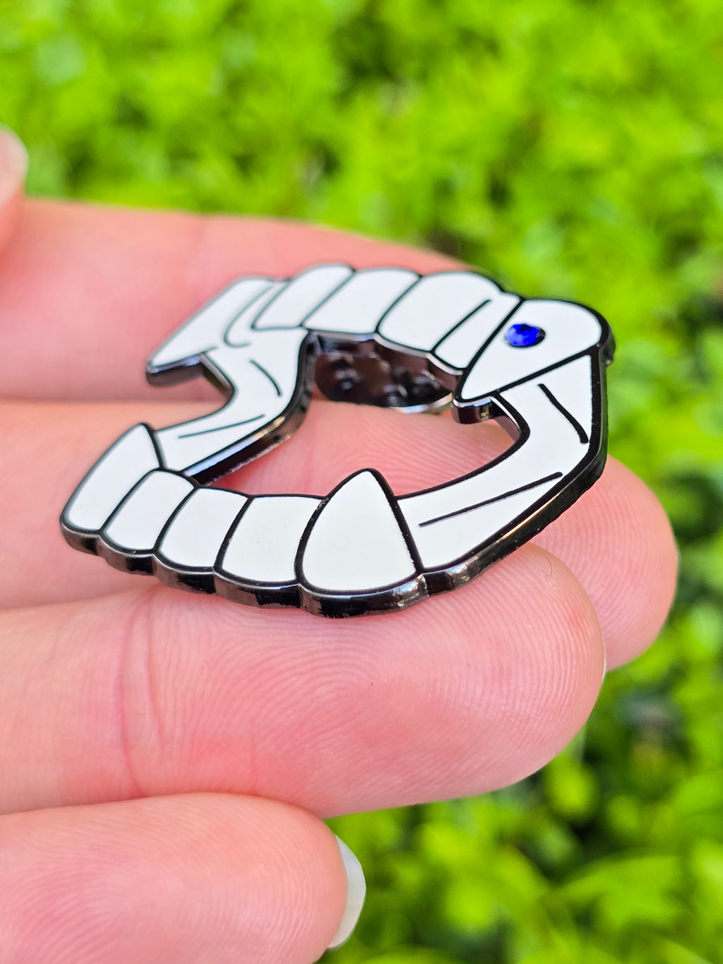 Halloween Fangs with Rhinestone Tooth Gem Enamel Pin