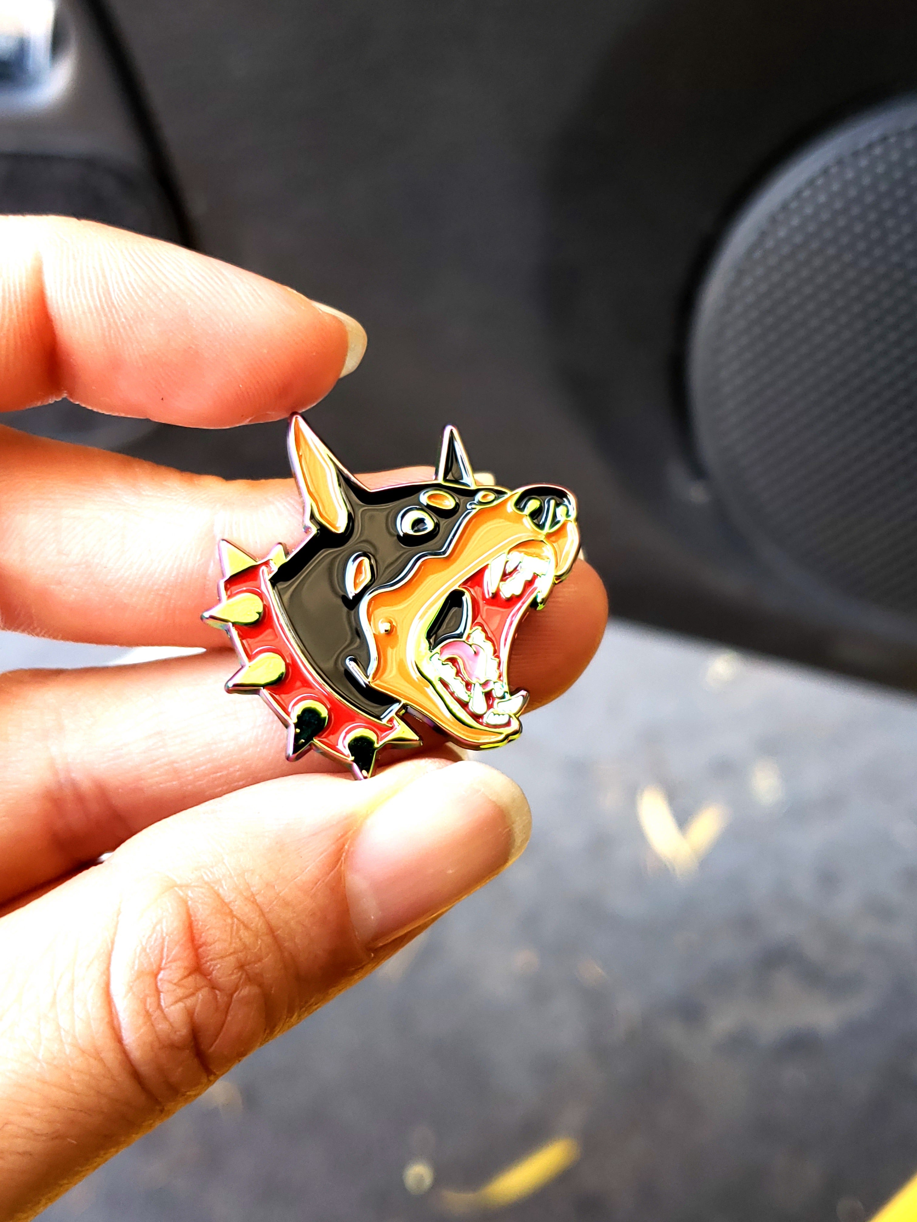 Barking Doberman Rainbow Oil Slick Soft Enamel Pin