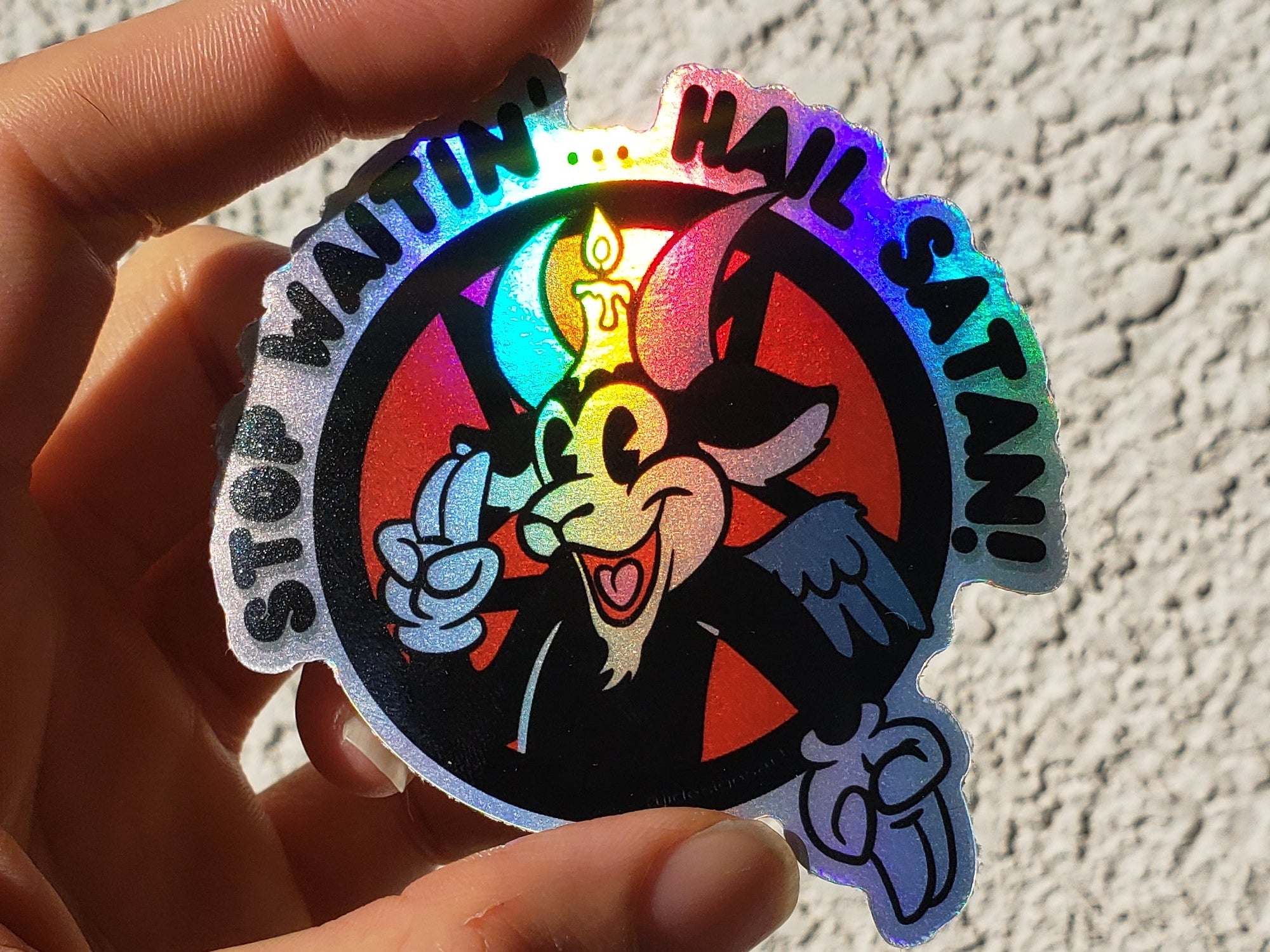 Rainbow Baphomet Cartoon WEATHERPROOF Sticker