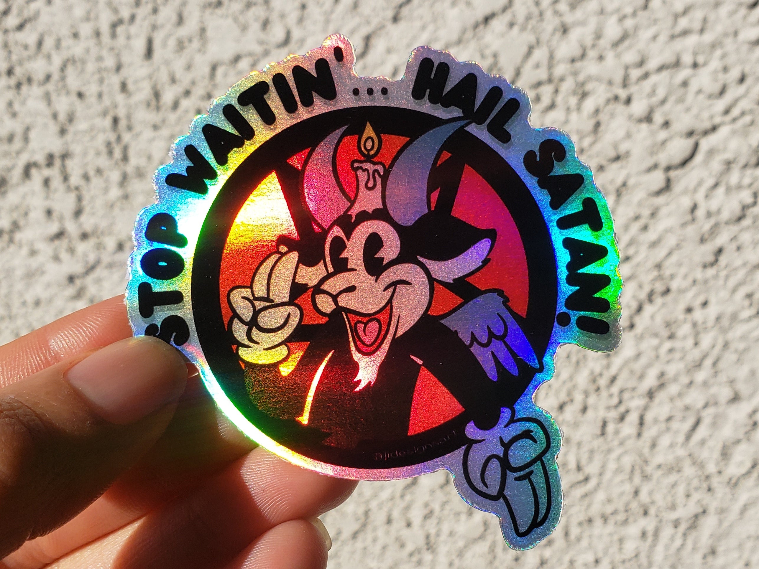 Rainbow Baphomet Cartoon WEATHERPROOF Sticker