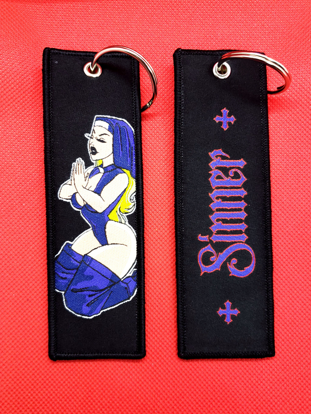 Woven Jet Tag Keyring - Sinner Sexy Nun