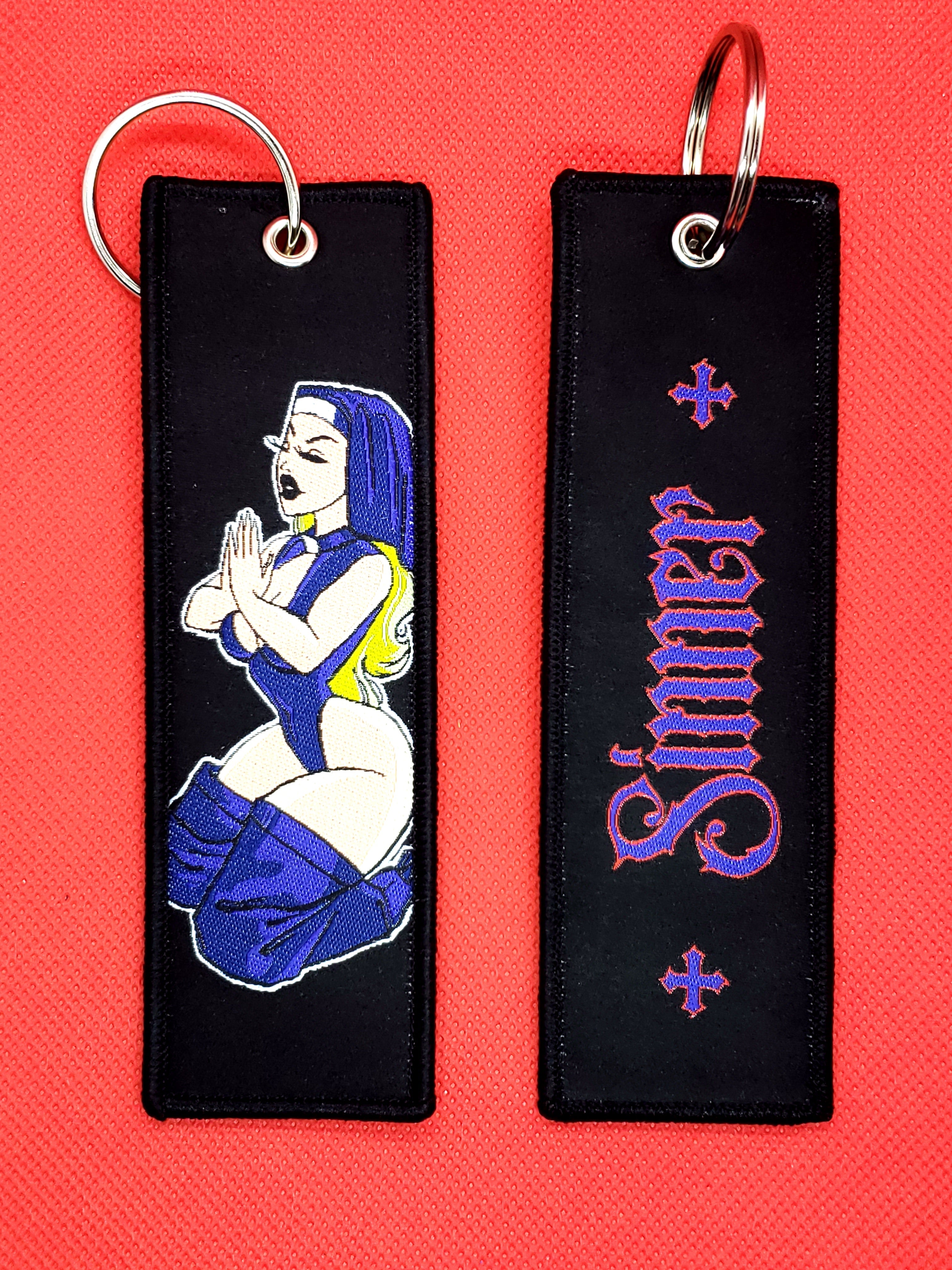 Woven Jet Tag Keyring - Sinner Sexy Nun