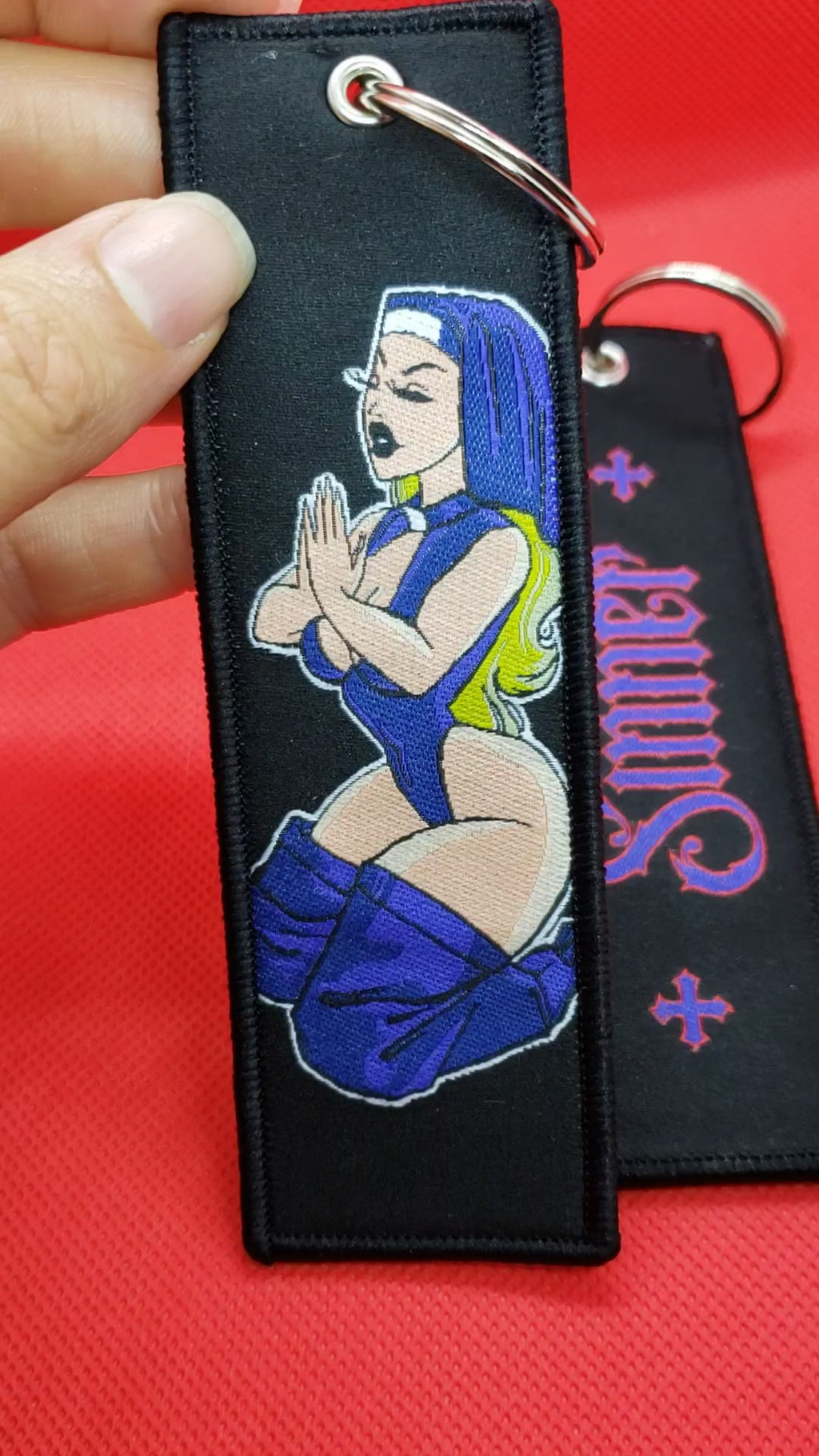 Woven Jet Tag Keyring - Sinner Sexy Nun